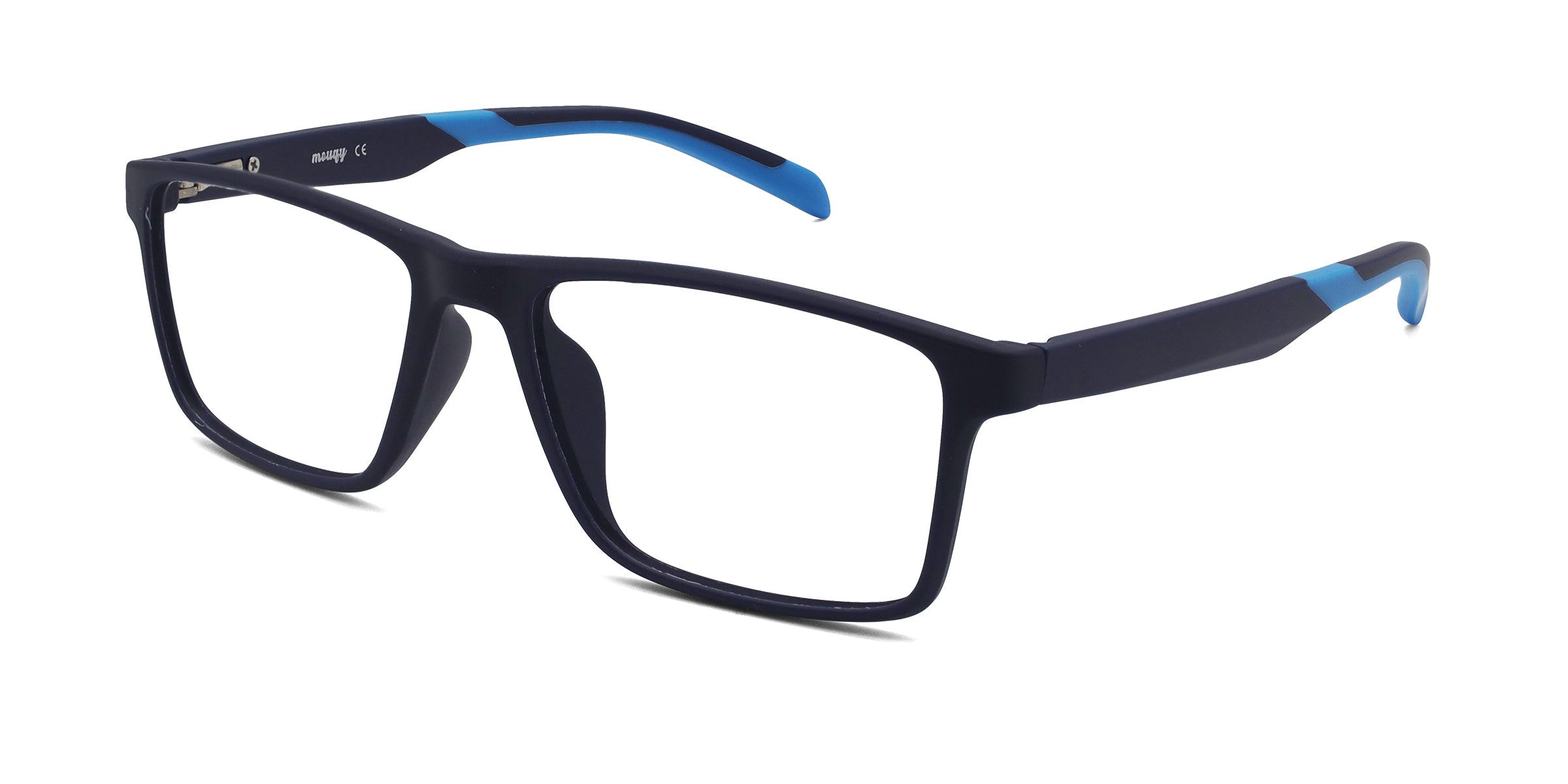 dynamic rectangle blue black eyeglasses frames angled view