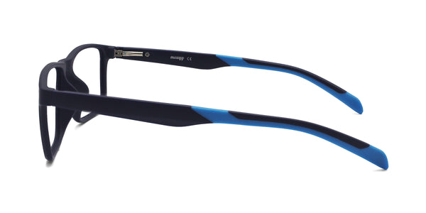 dynamic rectangle blue black eyeglasses frames side view