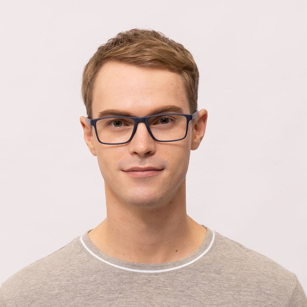 dynamic rectangle blue black eyeglasses frames for men front view