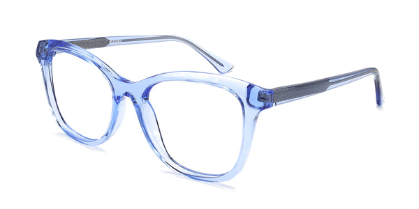 embrace cat eye transparent blue eyeglasses frames angled view