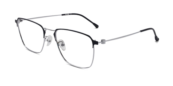 enrich square black silver eyeglasses frames angled view