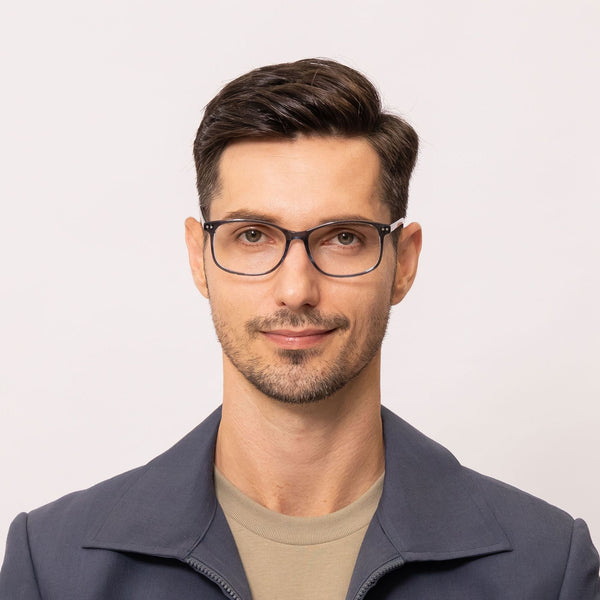 eon rectangle blue eyeglasses frames for men front view