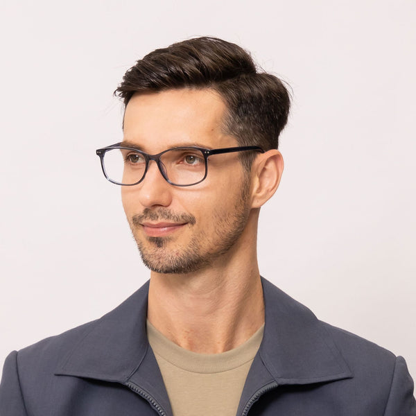 eon rectangle blue eyeglasses frames for men angled view