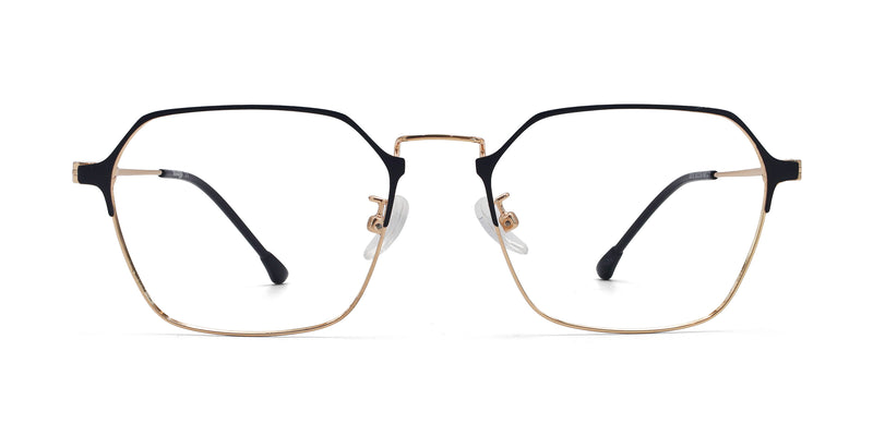 evening geometric black gold eyeglasses frames front view