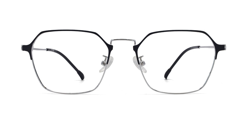 evening geometric black silver eyeglasses frames front view