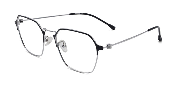 evening geometric black silver eyeglasses frames angled view