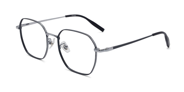 fabulous geometric black silver eyeglasses frames angled view