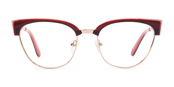 fair browline red eyeglasses frames front view