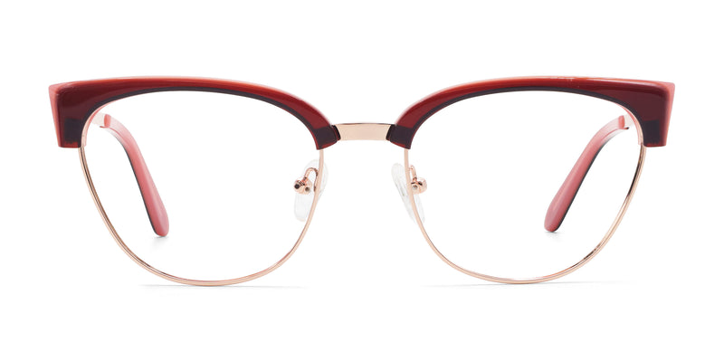 fair browline red eyeglasses frames front view