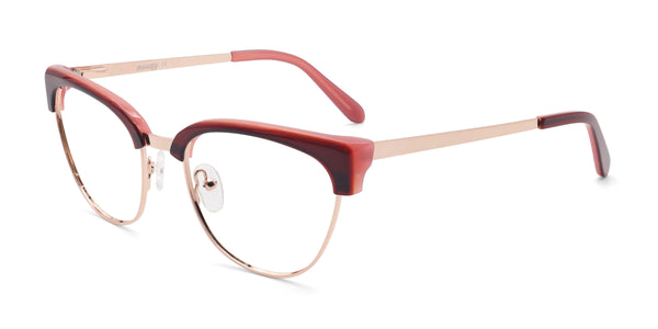 fair browline red eyeglasses frames angled view