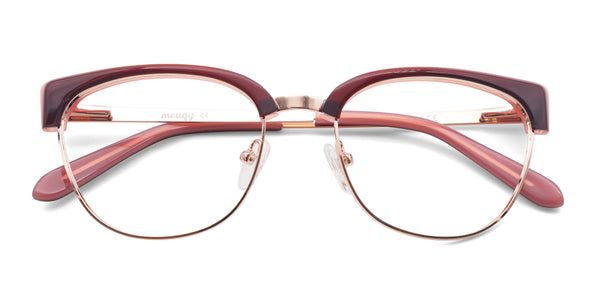 fair browline red eyeglasses frames top view