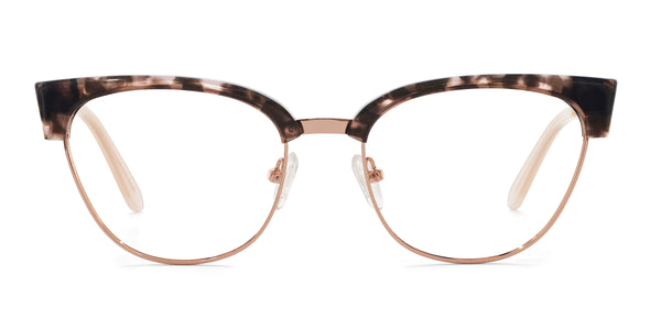 fair browline pink tortoise eyeglasses frames front view