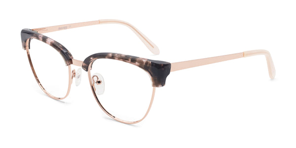 fair browline pink tortoise eyeglasses frames angled view