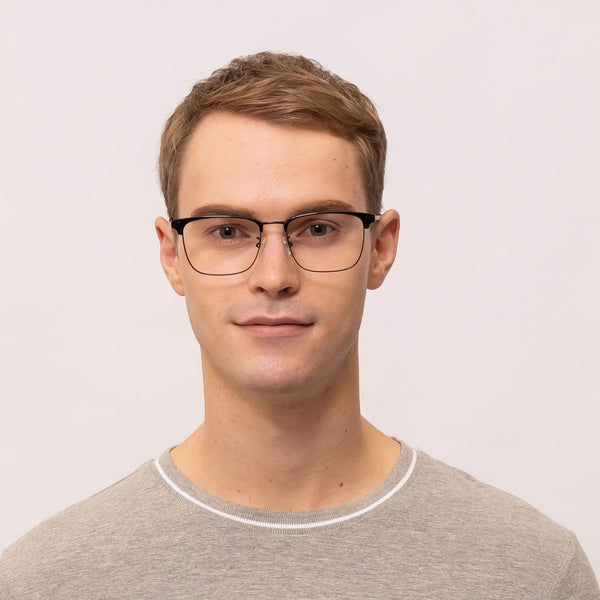 famed square black eyeglasses frames for men front view