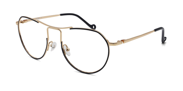 fearless geometric black gold eyeglasses frames angled view