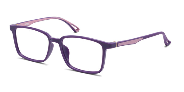 festive rectangle purple eyeglasses frames angled view