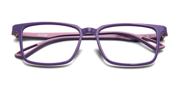 festive rectangle purple eyeglasses frames top view