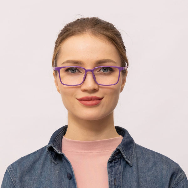 festive rectangle purple eyeglasses frames for women front view
