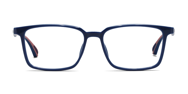 festive rectangle blue eyeglasses frames front view