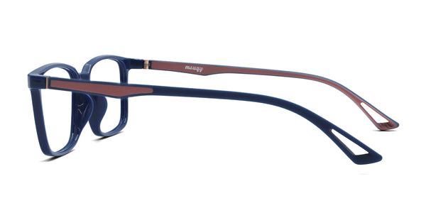 festive rectangle blue eyeglasses frames side view