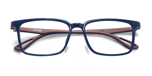 festive rectangle blue eyeglasses frames top view