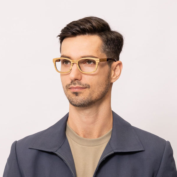 freedom rectangle brown eyeglasses frames for men angled view