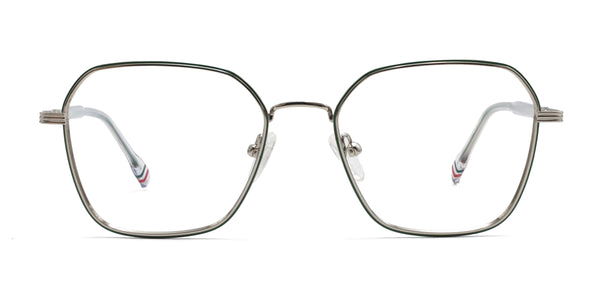 fresh geometric silver green eyeglasses frames front view