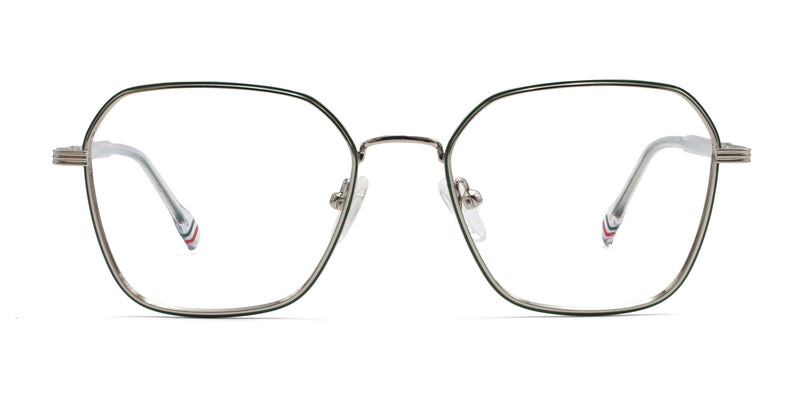 fresh geometric silver green eyeglasses frames front view