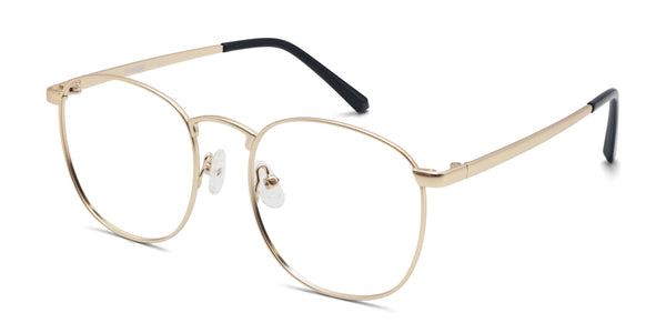 fuller square light gold eyeglasses frames angled view