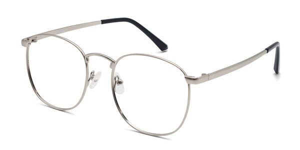 fuller square silver eyeglasses frames angled view