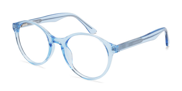 gala round clear blue eyeglasses frames angled view