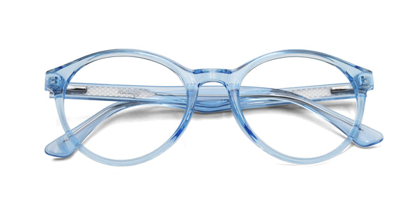 gala round clear blue eyeglasses frames top view