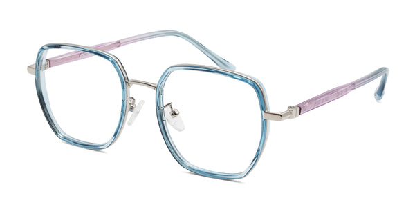 gem geometric clear blue eyeglasses frames angled view
