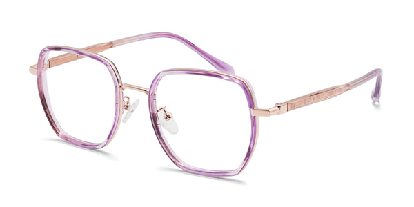 gem geometric clear purple eyeglasses frames angled view