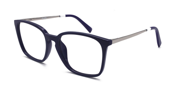 gentle square blue silver eyeglasses frames angled view