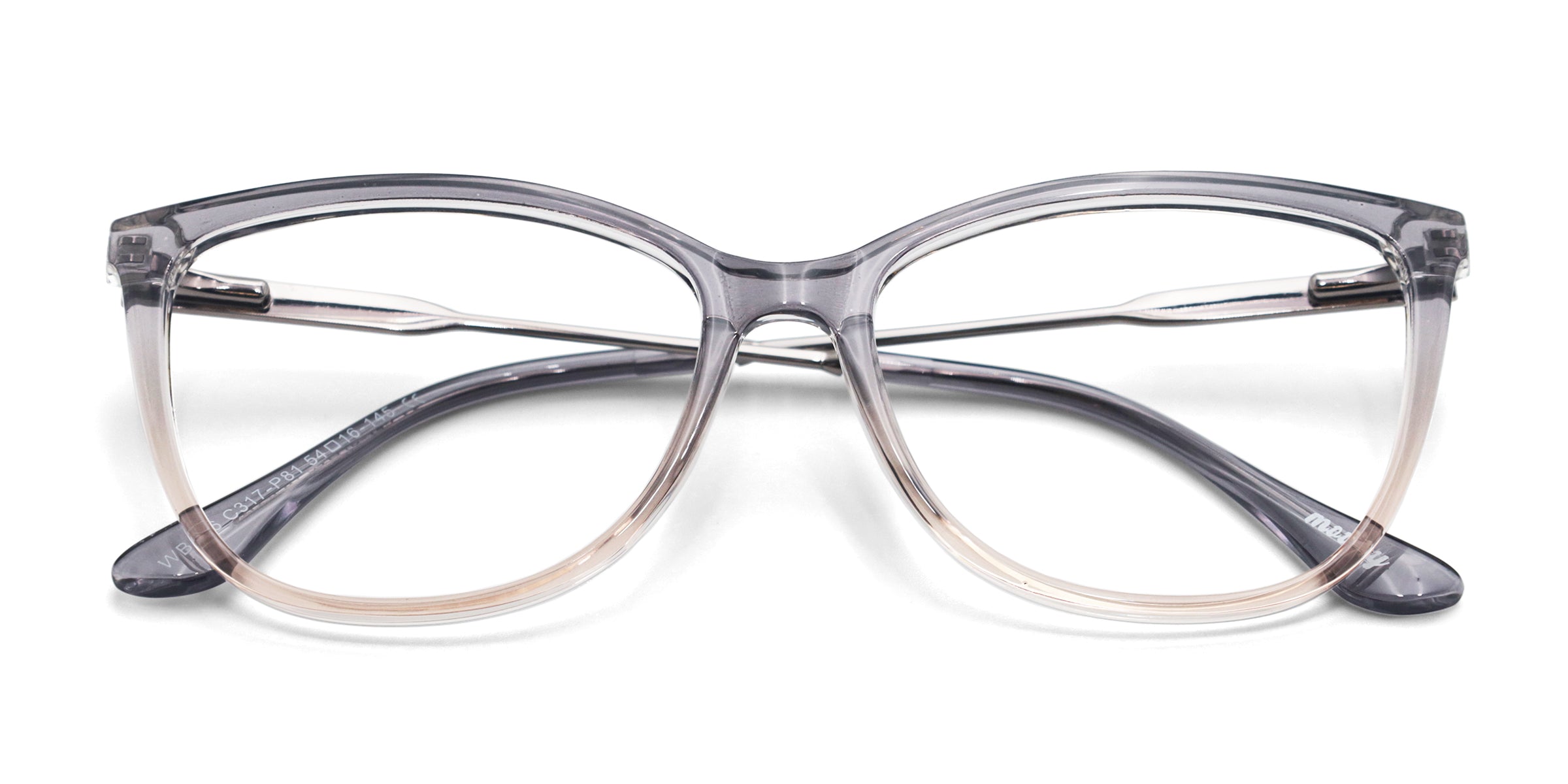 cat eye gradient purple eyeglasses frames top view