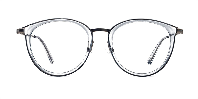 hipster oval transparent blue eyeglasses frames front view