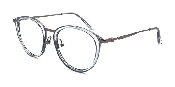 hipster oval transparent blue eyeglasses frames angled view