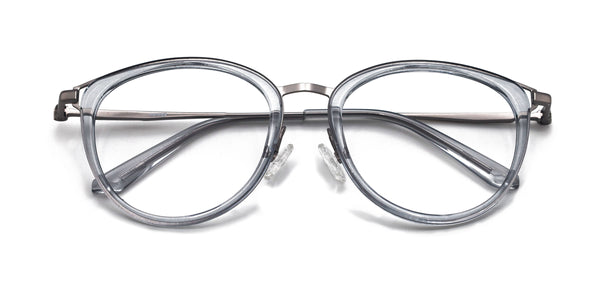 hipster oval transparent blue eyeglasses frames top view