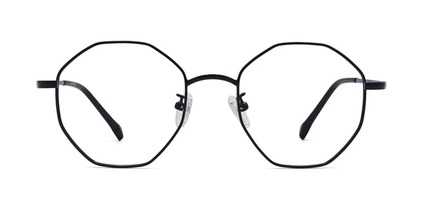 honey geometric shiny black eyeglasses frames front view