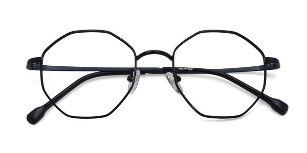 honey geometric shiny black eyeglasses frames top view