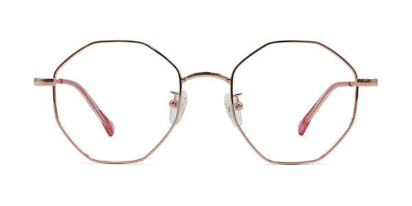 honey geometric rose gold eyeglasses frames front view