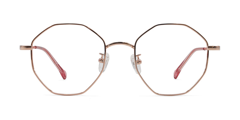 honey geometric rose gold eyeglasses frames front view