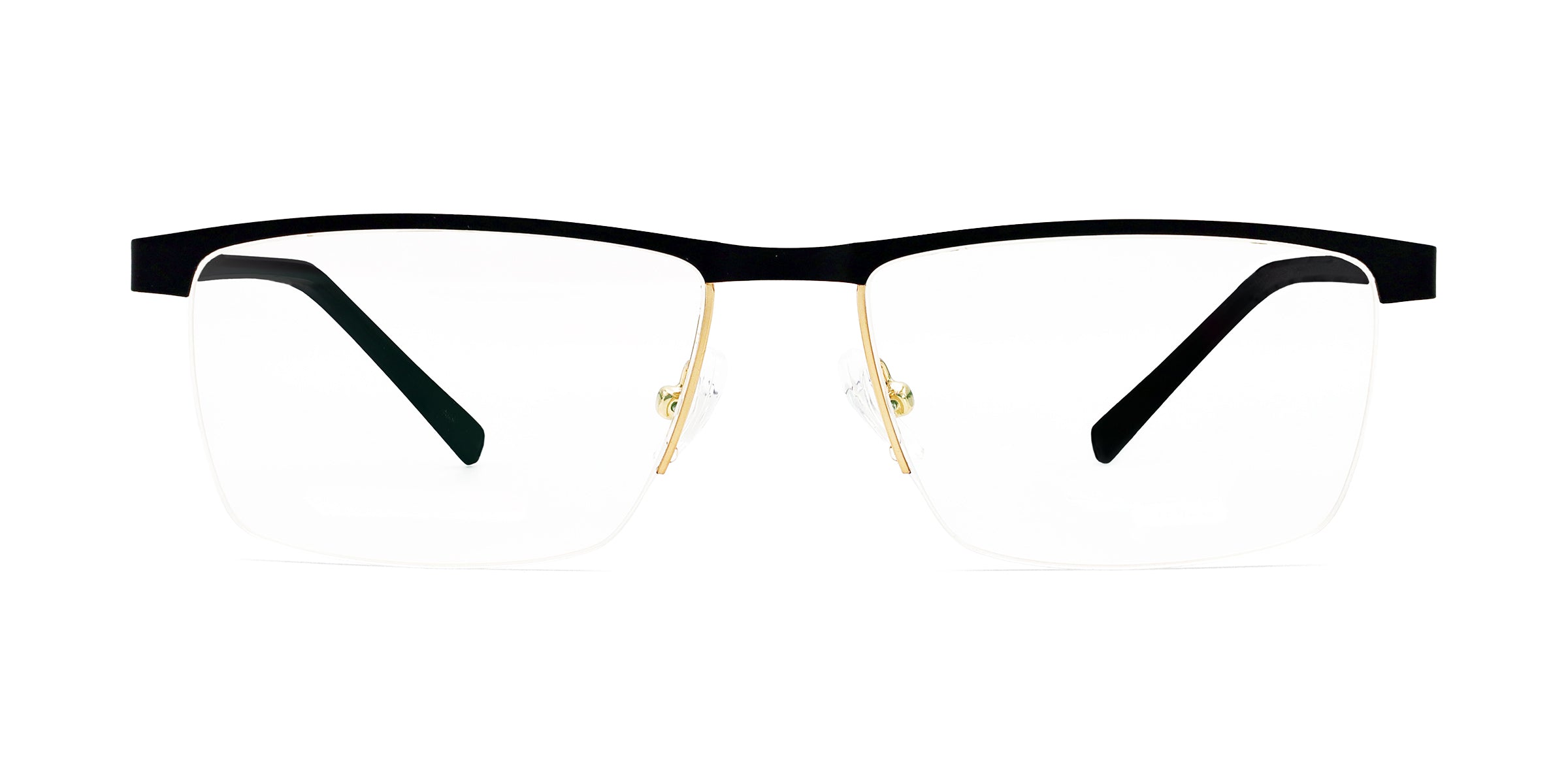 inherit rectangle black gold eyeglasses frames front view