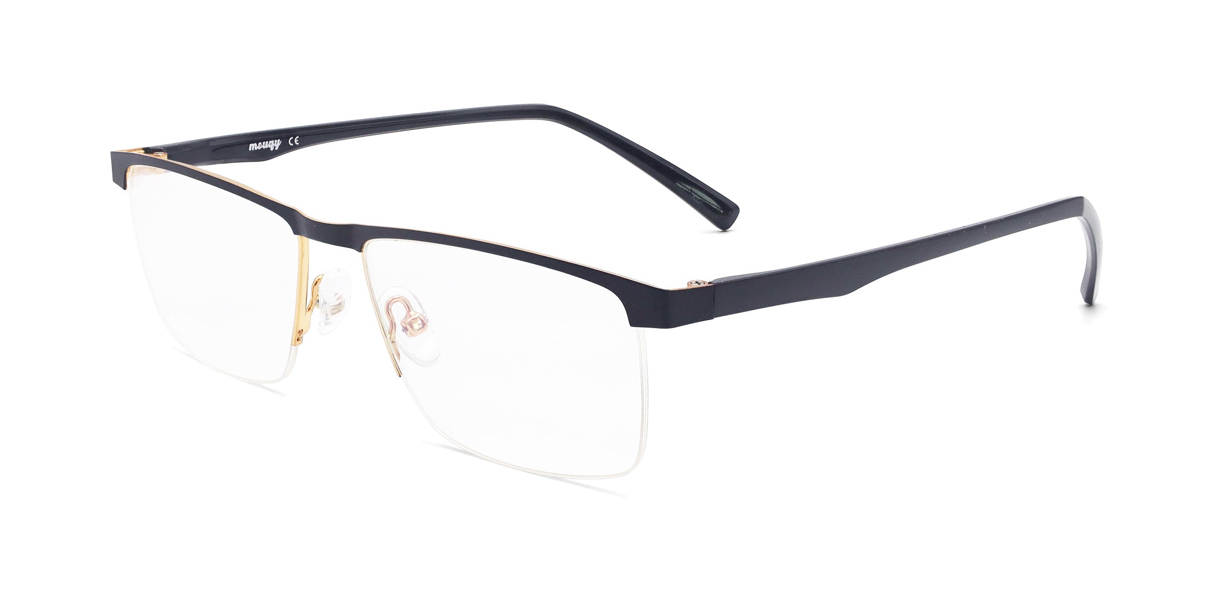 Inherit Rectangle Black Gold eyeglasses frames angled view