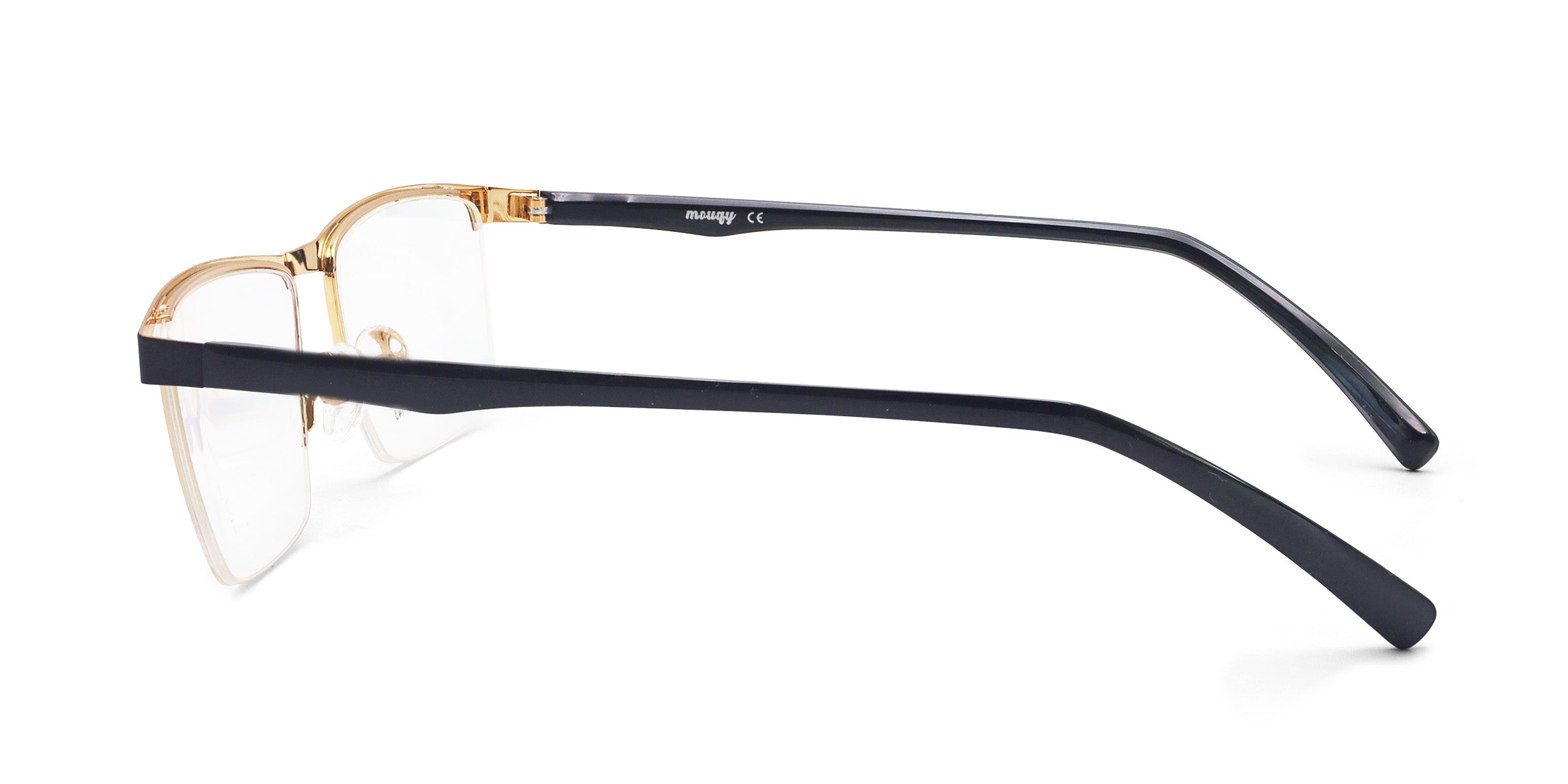 inherit rectangle black gold eyeglasses frames side view