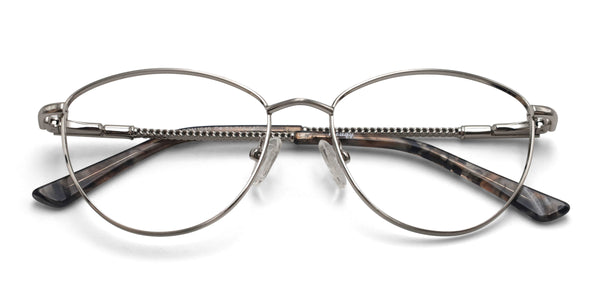 irie cat eye silver eyeglasses frames top view