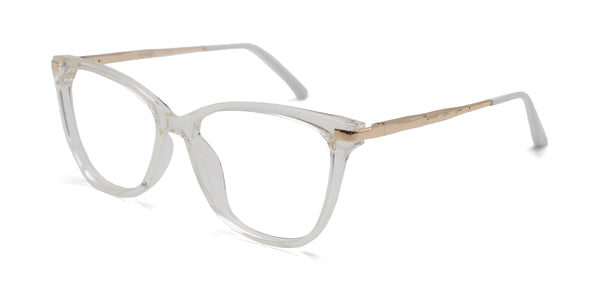 ivory cat eye transparent white eyeglasses frames angled view