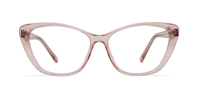 joyful cat eye transparent pink eyeglasses frames front view