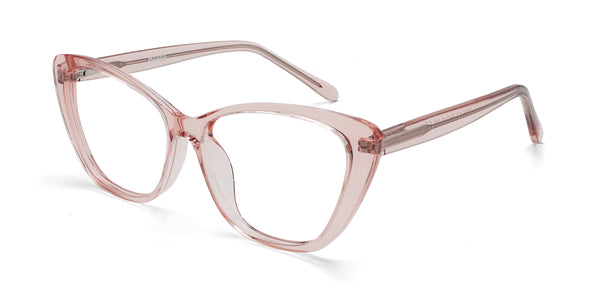 joyful cat eye transparent pink eyeglasses frames angled view